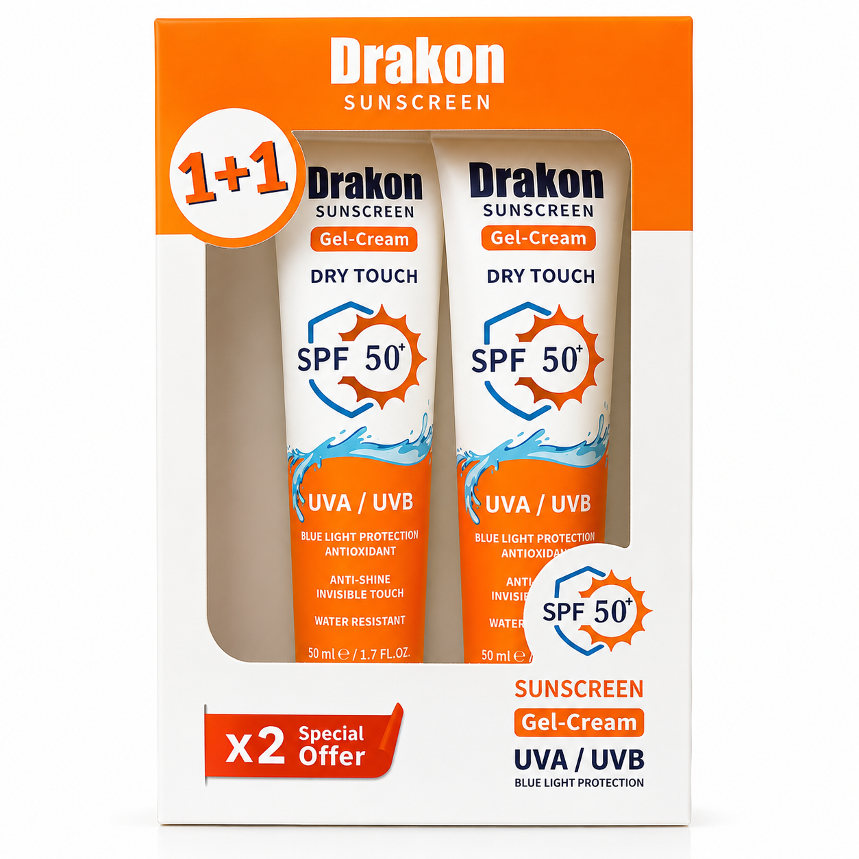 Drakon Sunscreen Gel-Cream SPF 50+ (1+1 Offer) | Dry Touch & Water Resistant