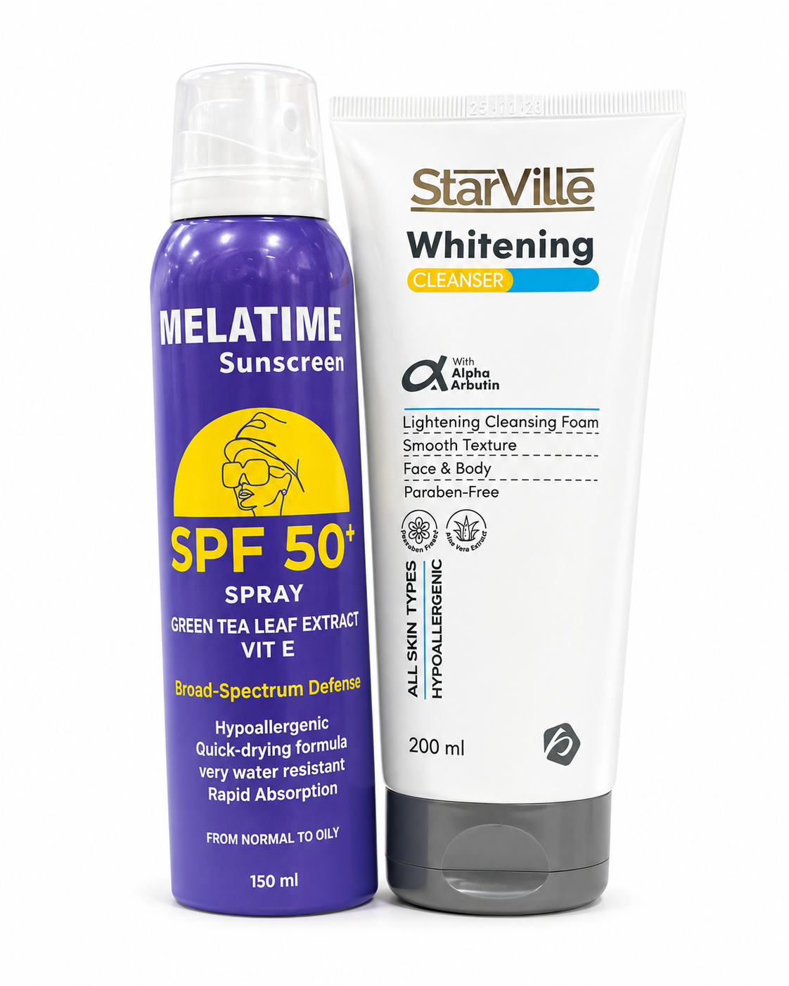 Melatime SPF 50+ Sunscreen Spray & StarVille Whitening Cleanser Bundle