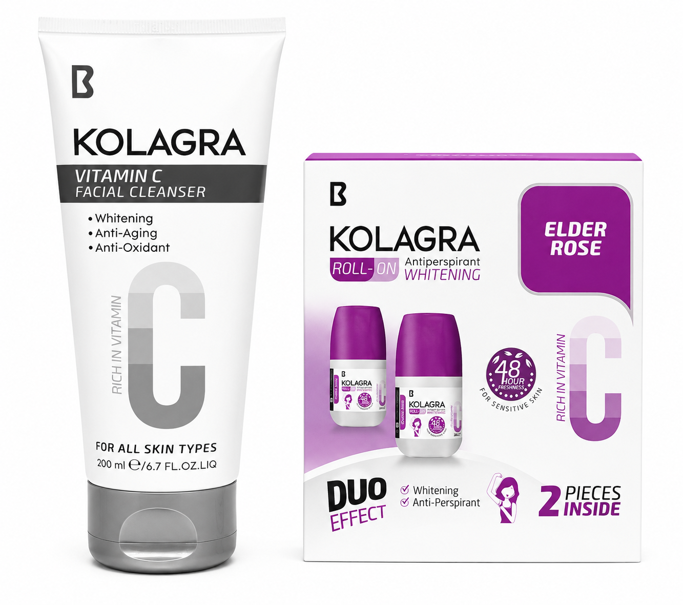 Kolagra Facial Cleanser & Whitening Roll-On Bundle